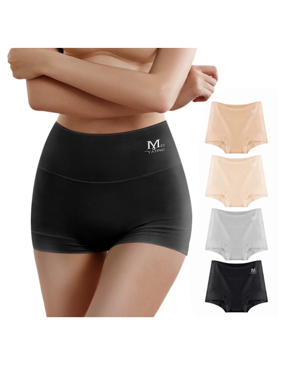 Women's Underwear Boyshorts Cotton Stretch Panties High Waisted Soft Plus Size 4 Pack