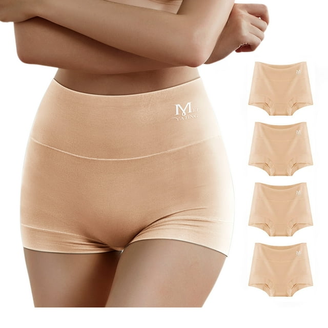 MEIYATING Women's Underwear Boyshorts Cotton Stretch Panties High Waisted Soft Plus Size 4 Pack