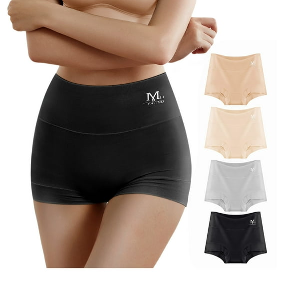 MEIYATING Women's Underwear Boyshorts Cotton Stretch Panties High Waisted Soft Plus Size 4 Pack