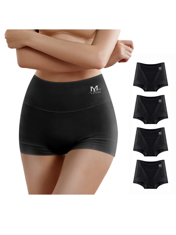 Women's Underwear Boyshorts Cotton Stretch Panties High Waisted Soft Plus Size 4 Pack