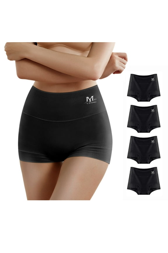 Women's Underwear Boyshorts Cotton Stretch Panties High Waisted Soft Plus Size 4 Pack