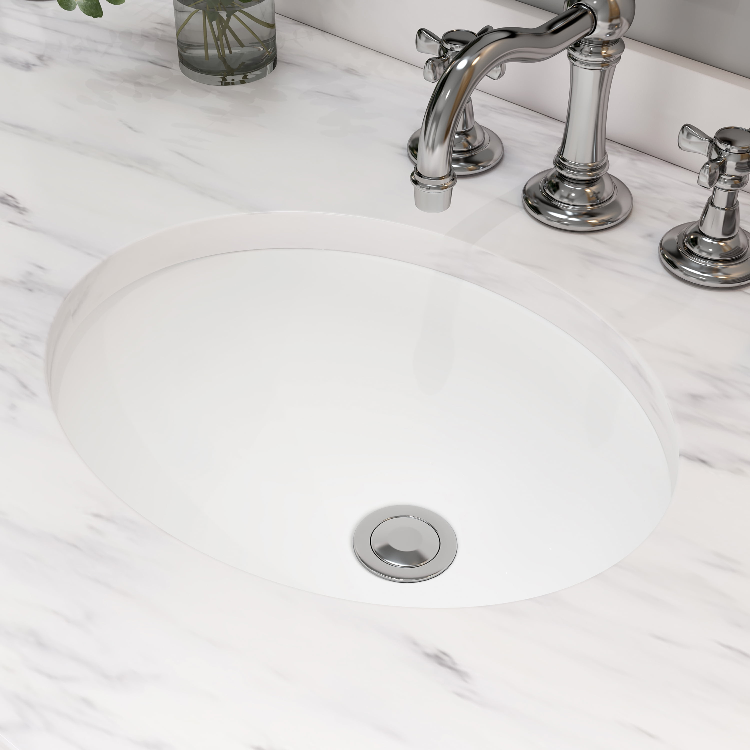 MEJE 16.5"x13" Undermount Oval Bathroom Sink, Porcelain Ceramic White