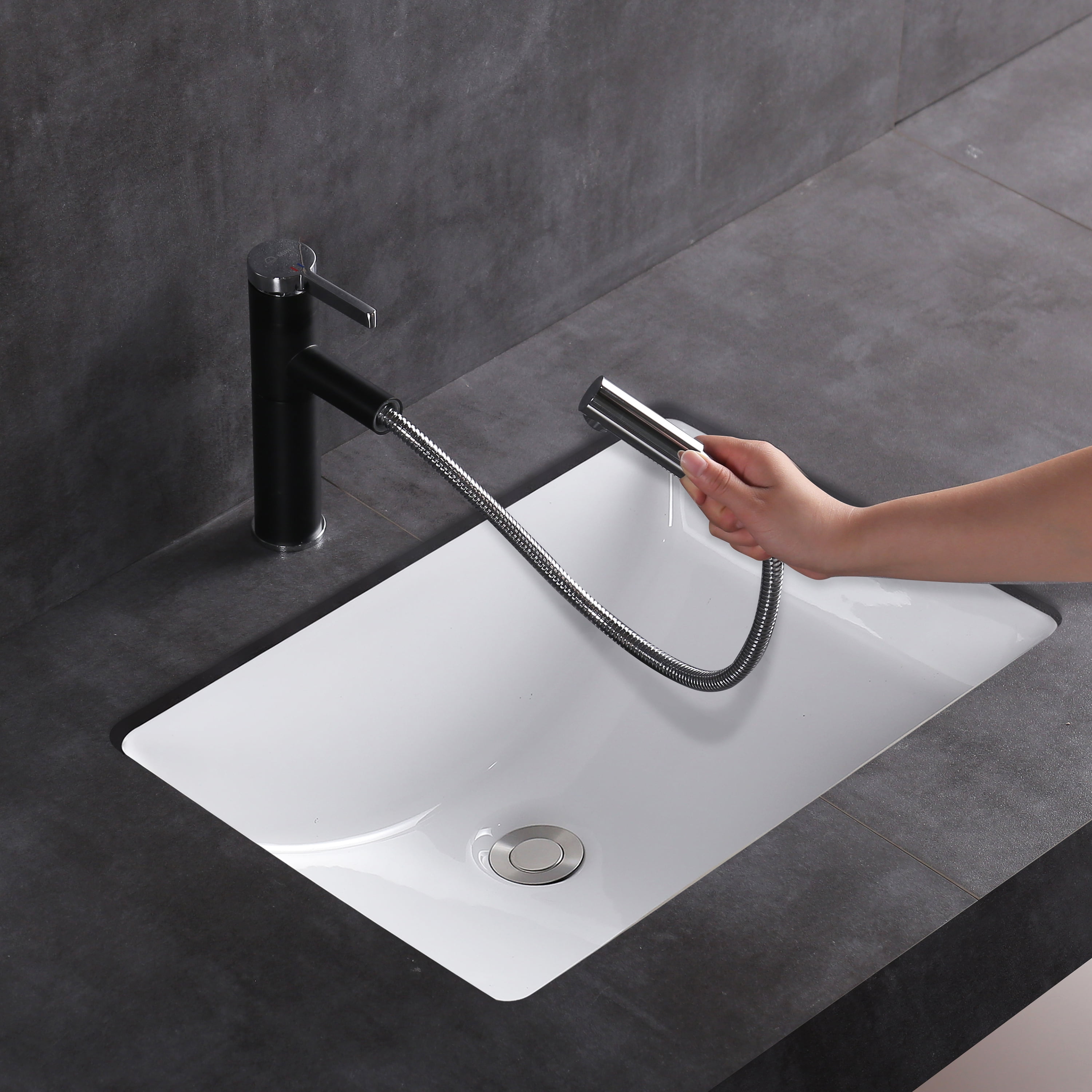 Glossy White Ceramic Rectangular Undermount Bathroom Sink
