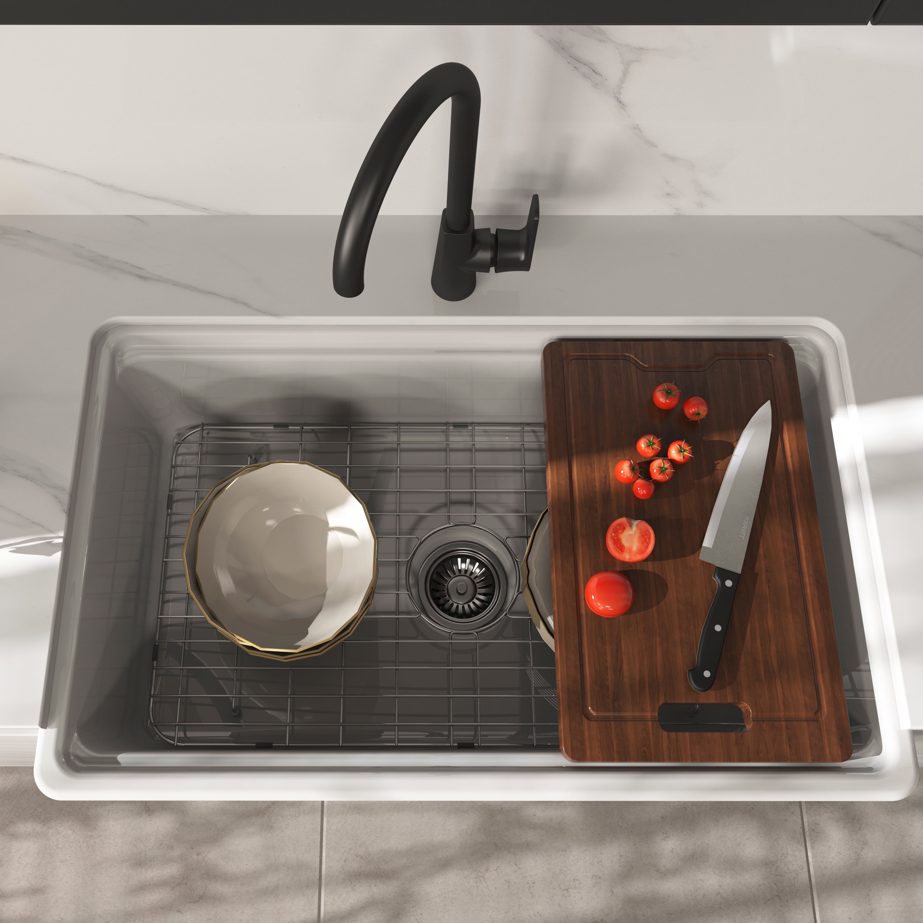 MEJE 33x20 inch Workstation Farmhouse Kitchen Sink ,Ceramic Single Bowl