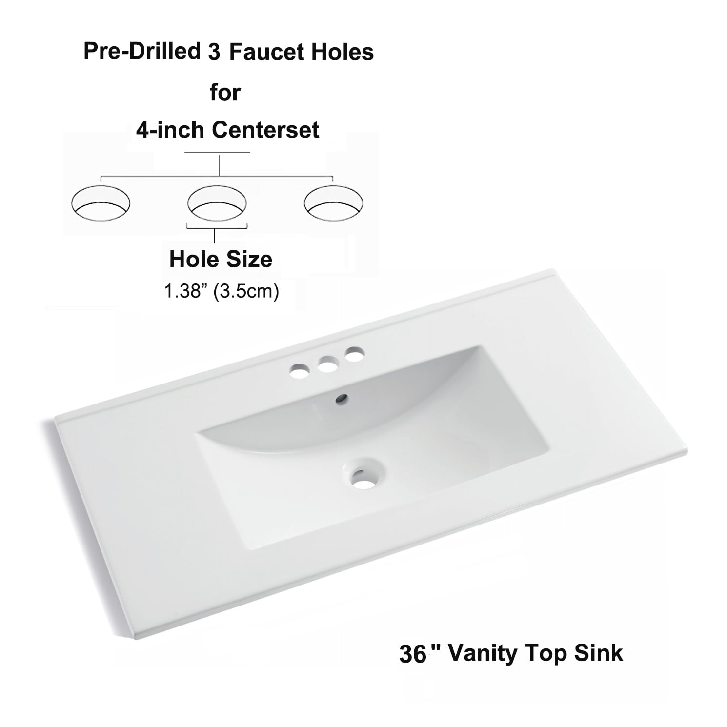 MEJE 36x18 inch Drop in Rectanglar 3 Holes Bathroom Sink, Vanity Top ...