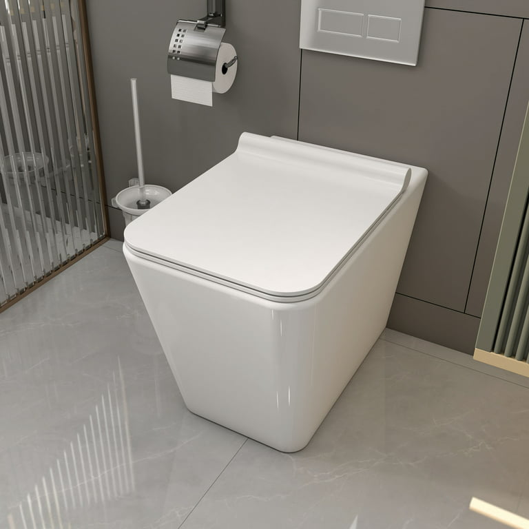 Square Close Coupled Toilet Modern Bathroom White Ceramic Soft