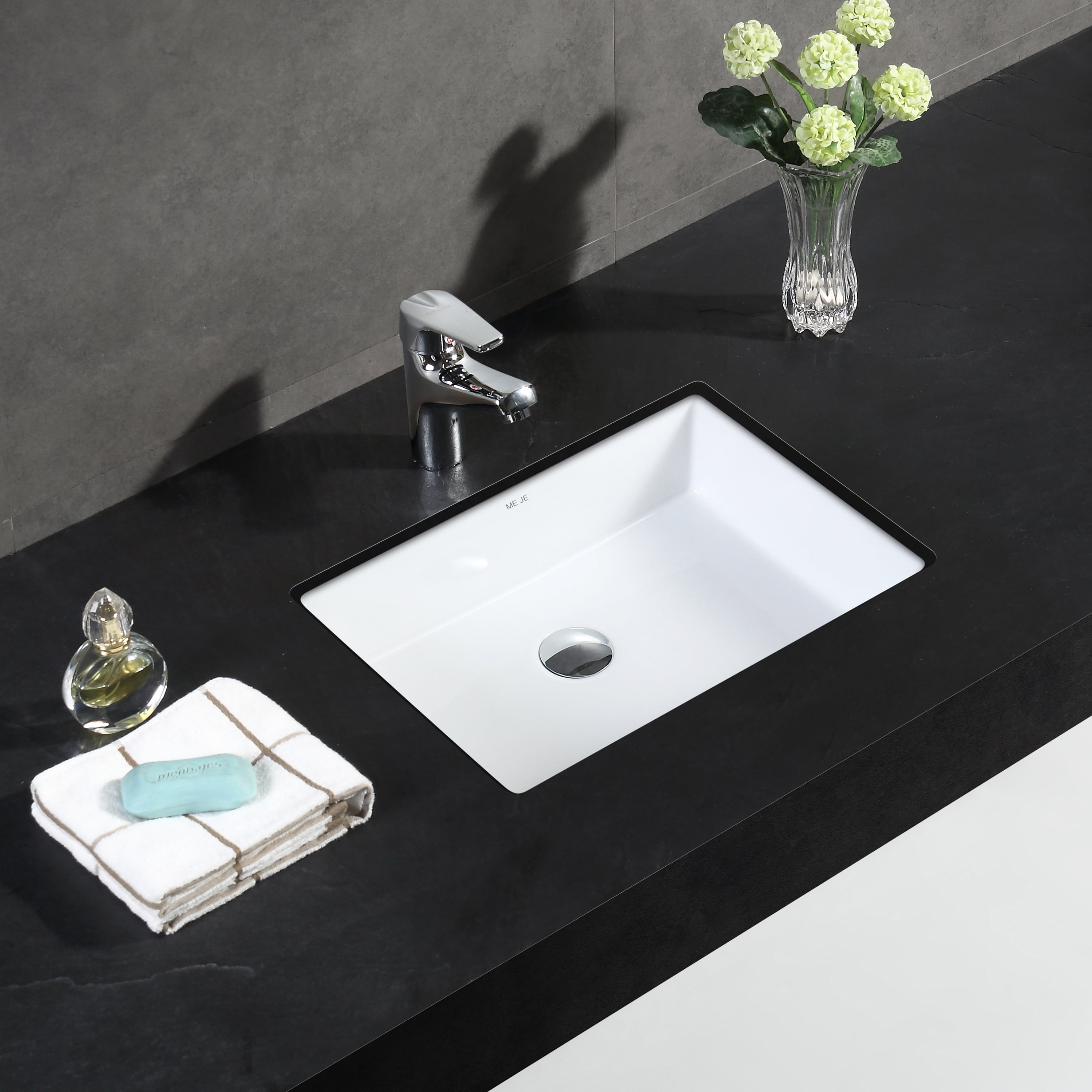 19.5 Inch White Ceramic Rectangular Undermount Bathroom Sink