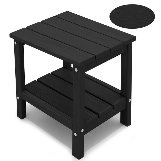 MEJO INC Outdoor HDPE Classic DoubleLayer Adirondack Side Table Black