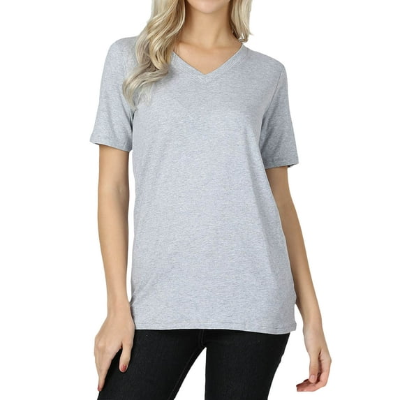 MEK Group Womens V Neck Short Sleeve T Shirt Top Cotton Thermal Winter Workout Solid Basic