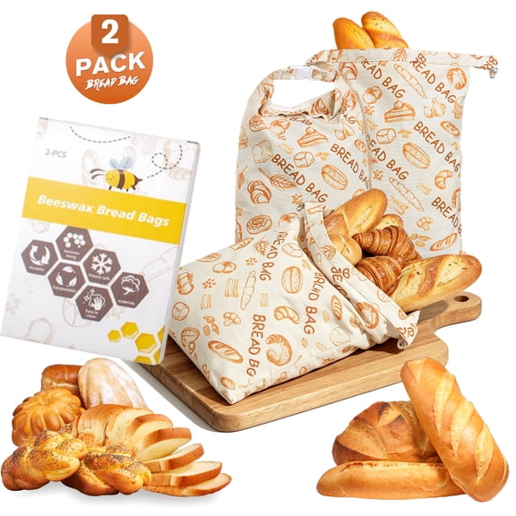 MEKBOK 2 Packs Reusable Beeswax Bread Bags for Homemade Sourdough Bread - Keep Your Loaf Fresh for Days - Extra Large and Easy to Clean Cotton Storage Bag, The Perfect Fresh Keeping, XL 17x12 Inch