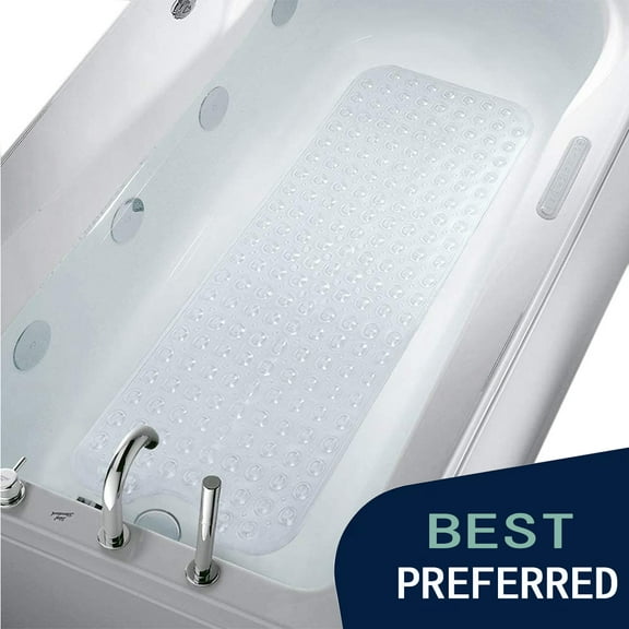 MEKBOK Bathtub and Shower Mats, Extra Long Non-Slip Bath Mat (39" x 16"), Machine Washable Bath Tub Mat for Bathroom(clear white)