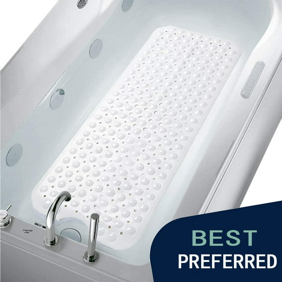 MEKBOK Bathtub and Shower Mats, Extra Long Non-Slip Bath Mat (39" x 16"), Machine Washable Bath Tub Mat for Bathroom(pure white)