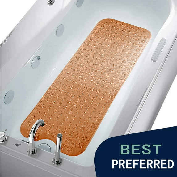 MEKBOK Bathtub and Shower Mats, Extra Long Non-Slip Bath Mat (39" x 16"), Machine Washable Bath Tub Mat for Bathroom(transparent brown)