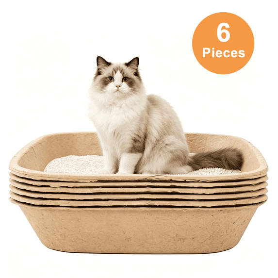 MEKBOK Disposable Cat Litter Box Large, 6 Count, Durable Portable for Travel and Home, Eco-Friendly Disposable Litter Box Controls Odor.