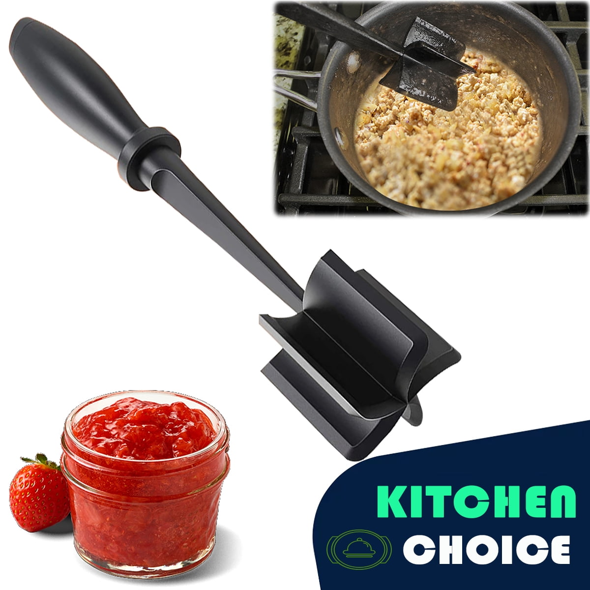 MEKBOK Meat Chopper, 5 Curve Blades Ground Beef Masher, Heat Resistant Meat Masher Tool for