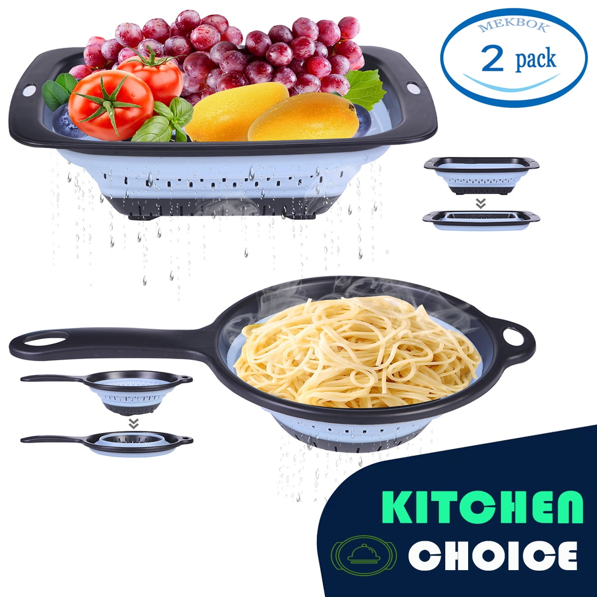 MEKBOK SET 2 Collapsible Colanders (Strainers), Sizes 7.8" 2 Quart