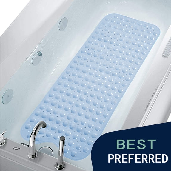 MEKBOK Tub and Shower Mat, Extra Long Non-Slip Bath Mat (39" x 16"), Machine Washable Bathroom Tub Mat (Pure Blue)