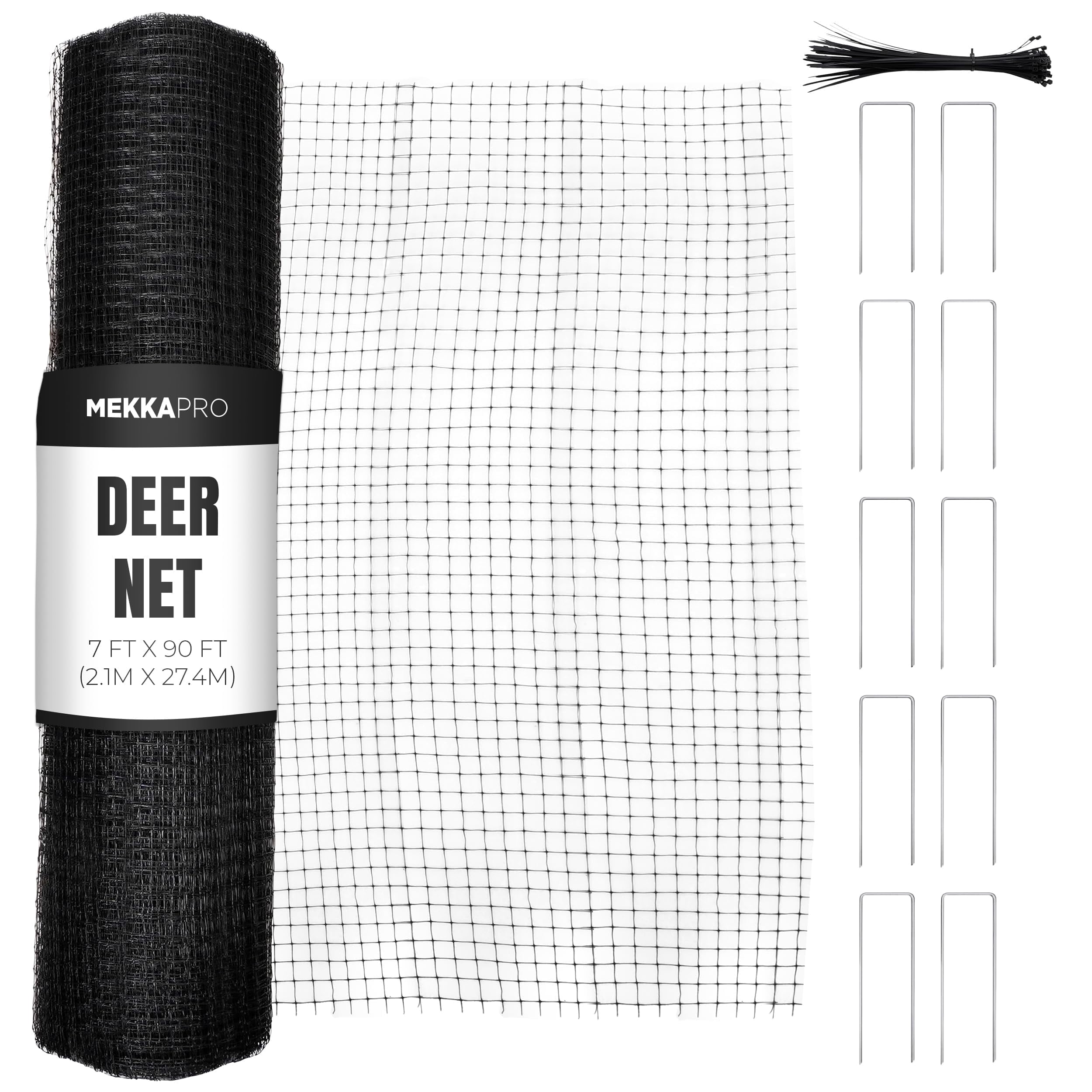 MEKKAPRO Deer Fence Netting, Plastic Mesh Fence 7 x 90 ft, 40gsm Heavy Duty Animal Barrier, Ideal for Garden Netting, Against Bird, Temporary Fence, Fruit Plant Protection, Black