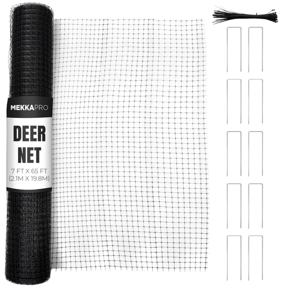 MEKKAPRO Deer Net 7 x 65 ft 40GSM Heavy-Duty Netting for Garden Protection, Deer Fence Mesh Fencing, Durable Netting for Garden, Fence for Trees, for Shrubs