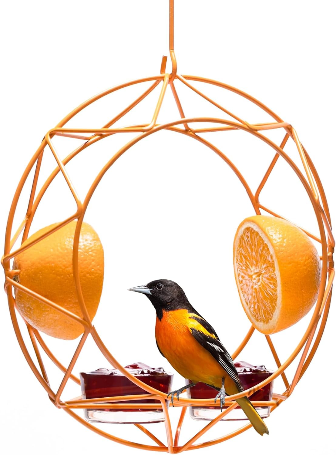 MEKKAPRO Sun Oriole Feeder for Outdoors, Jelly and Orange Metal Bird Feeder, (2 Cups)