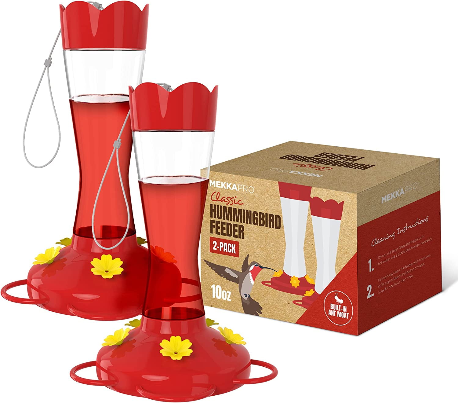 Red Glass Hanging Hummingbird Feeder with Five Stations, 10oz, 2-Pack