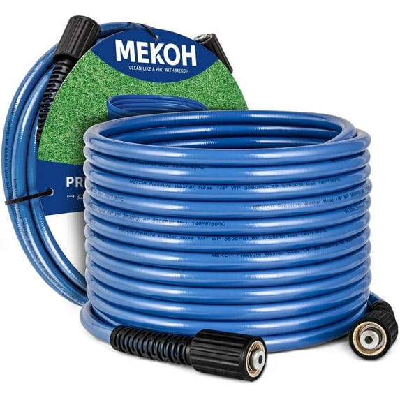 MEKOH 32ft Kink Resistant Pressure Washer Hose, 3400PSI 1/4" Power Washer Hose, M22-14mm Brass Fitting, High Pressure Replacement Hose for Electric, Hose Extension for Car Wash, Patio & Garden Clean
