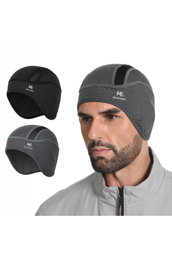 2 Pack Men Skull Cap with Ears Flaps, Moisture Wicking Sweat Liner for Cycling Running