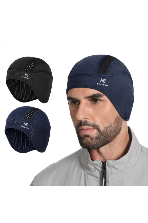 2 Pack Men Skull Cap with Ears Flaps, Moisture Wicking Sweat Liner for Cycling Running