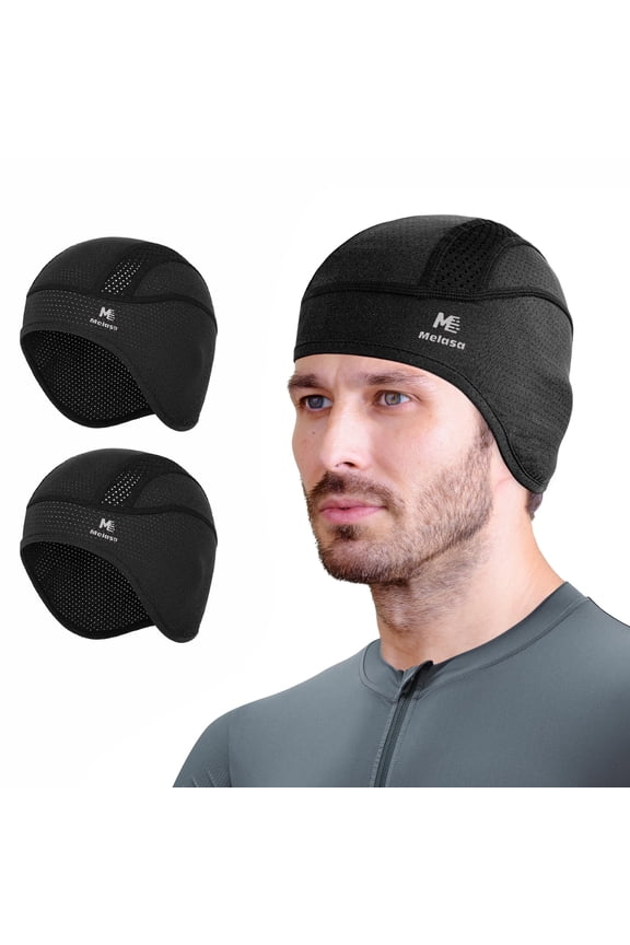 2 Pack Men Skull Cap with Ears Flaps, Moisture Wicking Sweat Liner for Cycling Running