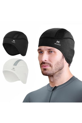 2 Pack Men Skull Cap with Ears Flaps, Moisture Wicking Sweat Liner for Cycling Running