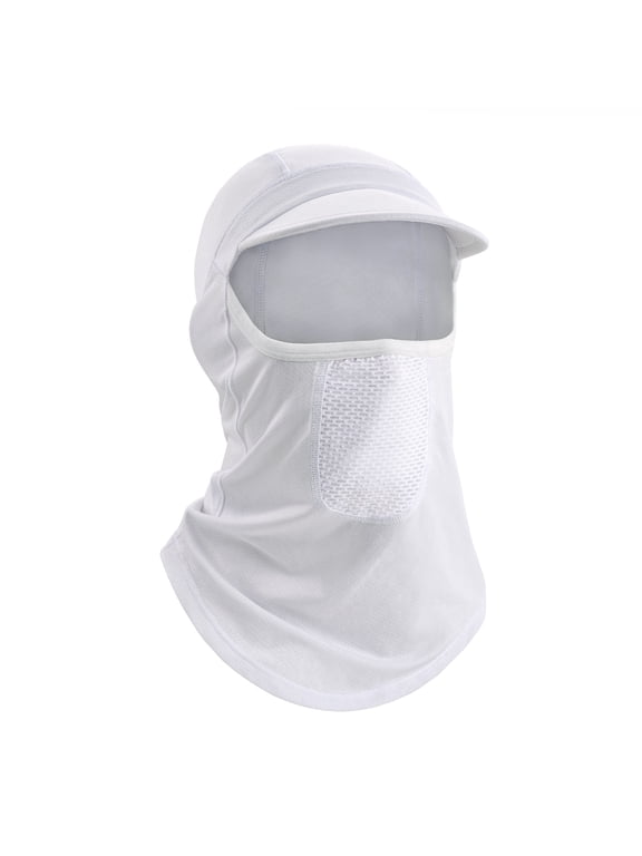 Balaclava Face Mask with Brim for Men, Cycling Cap with Neck Gaiter for Cycling Fishing(White)