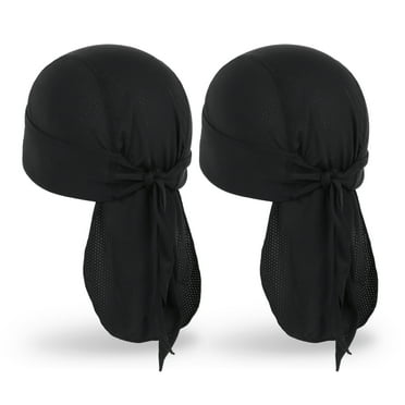 MELASA Cooling Do Rags Skull Cap Helmet Liner, Sweat Head Wraps Bandanas for Men Running Cycling Motorcycle(Black & Black)