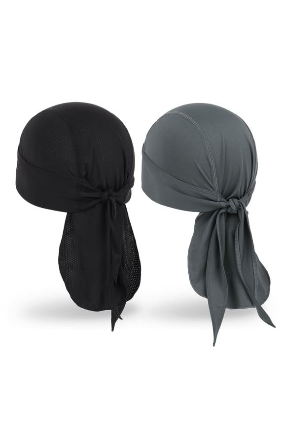 Cooling Do Rags Skull Cap Helmet Liner, Sweat Head Wraps Bandanas for Men Running Cycling Motorcycle(Black & Gray)