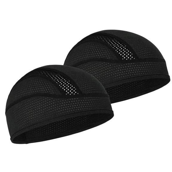 MELASA Skull Cap Helmet Liner Beanie, Cooling Mesh Cycling Running Hat for Men Women, Fits Under Helmets(Black & Black)