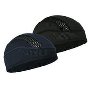 MELASA Skull Cap Helmet Liner Beanie, Cooling Mesh Cycling Running Hat for Men Women, Fits Under Helmets(Black & Dark Blue)