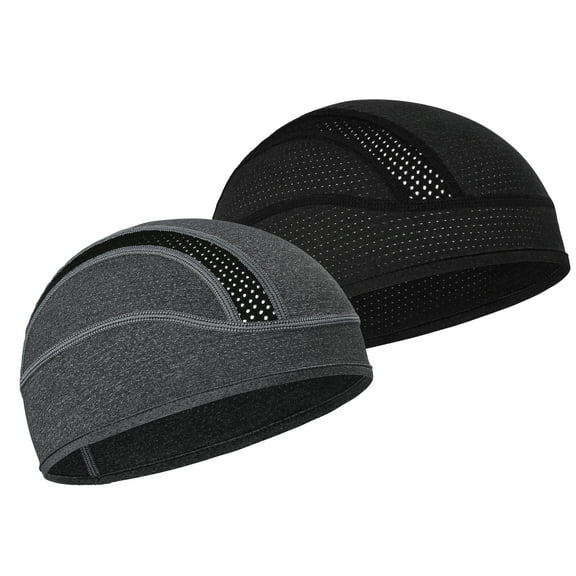 MELASA Skull Cap Helmet Liner Beanie, Cooling Mesh Cycling Running Hat for Men Women, Fits Under Helmets(Black & Gray)