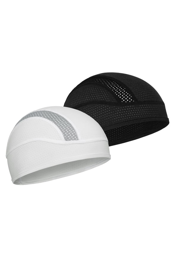 Skull Cap Helmet Liner Beanie, Cooling Mesh Cycling Running Hat for Men Women, Fits Under Helmets(Black & White)