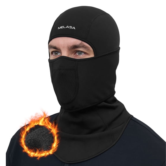 MELASA Winter Balaclava Face Mask for Men Women, Thermal Fleece Ski Mask with Movable Face Cover for Skiing, Snowboarding(Black)