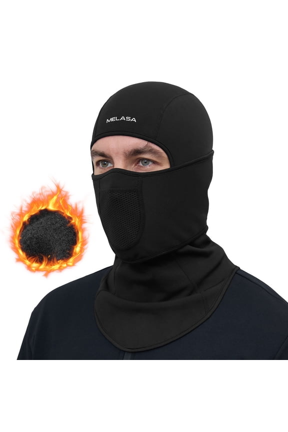 Winter Balaclava Face Mask for Men Women, Thermal Fleece Ski Mask with Movable Face Cover for Skiing, Snowboarding(Black)