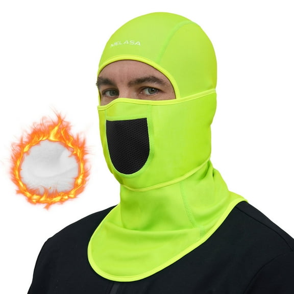 MELASA Winter Balaclava Face Mask for Men Women, Thermal Fleece Ski Mask with Movable Face Cover for Skiing, Snowboarding(Fluorescent Green)