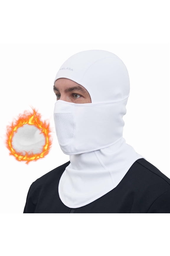 Winter Balaclava Face Mask for Men Women, Thermal Fleece Ski Mask with Movable Face Cover for Skiing, Snowboarding(White)