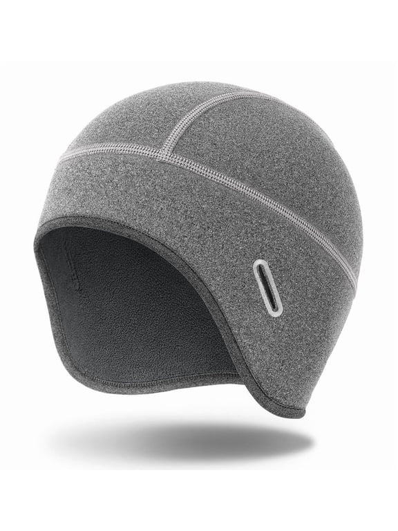 Winter Skull Cap, Fleece Lined Helmet Liner Warm Cycling Cap with Glasses Holes, Thermal Hat Beanie for Men Women (Light Gray)