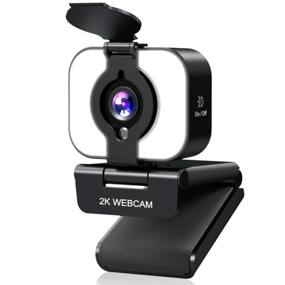 MELCAM 2K Webcam for PC, Web Camera with Microphone, Light, Privacy Cover, Plug and Play Autofocus USB Computer Camera for Laptop, Desktop, PC, Mac, Zoom, Skype, Meeting, Streaming(Black)
