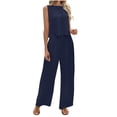 thumbnail image 1 of MELDVDIB 2 Piece Set for Womens Plus Size Ruffle Hem Sleeveless Crewneck Tops Wide Leg Ruched Suit Pants Summer Beach Holiday Outfits, 1 of 9