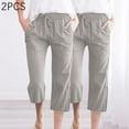 thumbnail image 1 of MELDVDIB 2PCS Womens Linen Capri Pants Elastic Waist Drawstring Straight Wide Leg Capris Cropped Trousers Summer Casual Loose Yoga Beach Pants, 1 of 6