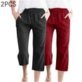 thumbnail image 1 of MELDVDIB 2PCS Womens Linen Capri Pants Elastic Waist Drawstring Straight Wide Leg Capris Cropped Trousers Summer Casual Loose Yoga Beach Pants, 1 of 8