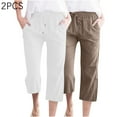 thumbnail image 1 of MELDVDIB 2PCS Womens Linen Capri Pants Elastic Waist Drawstring Straight Wide Leg Capris Cropped Trousers Summer Casual Loose Yoga Beach Pants, 1 of 8