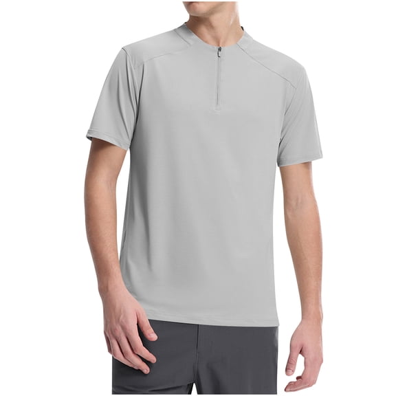 MELDVDIB Casual Shirts for Mens Collarless Short Sleeve Zip Up Breathable Stretchy Pullover Tops Summer Shirt Comfort Dailywear