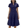 thumbnail image 1 of MELDVDIB Dresses for Women Denim V-Neck Short Sleeve Summer Dress Fashion Casual Solid Color Loose Light Weight Midi Dress Outfits, 1 of 9