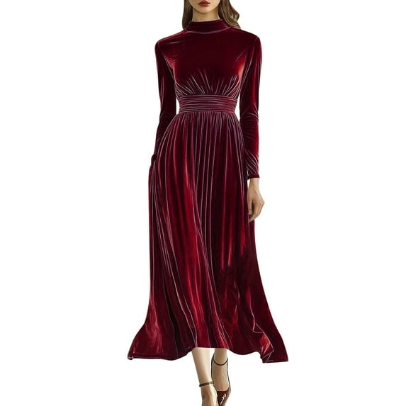 MELDVDIB Dresses for Women Velvet Turtleneck Long Sleeve Slim Spring Fall Long Dress Fashion Casual Solid Color Outfits